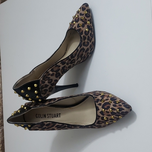 Colin Stuart gold studded leopard heels size 8B black with gold studs - Picture 6 of 10